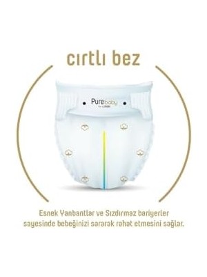 Pure Baby Organik Pamuklu Cırtlı Bez 3'lü Paket 1 Numara Yenidogan 192 Adet