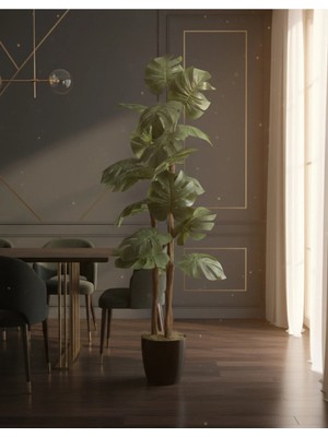 Cennet Home Premium Yapay Monstera Deve Tabanı Salon Bitkisi 160 cm 3 Gövde Siyah Saksılı