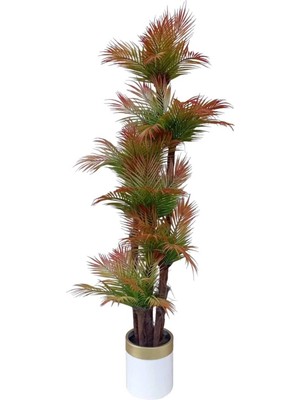 Cennet Home Kızıl Areka Palmiye Sonbahar Ağacı Gold Kemerli Metal Vazoda 180 cm 54 Yaprak Dolgun Yapay Ağaç