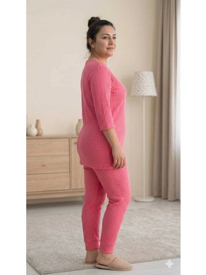 LXL Kadın Büyük Beden Fitilli Rahat Pijama Takımı Ev Giyim