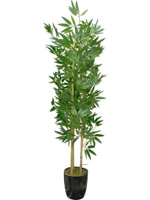 Cennet Home 150 cm Dört Gövdeli Bambu Ağacı - Siyah Yakut Saksıda Parlak Plastik Bambu Dekoru