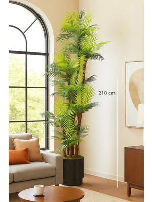 Cennet Home Premium Areka Palmiye Yapay Ağaç 210 cm 7 Gövdeli 63 Yapraklı Antrasit Saksılı Salon Dekoru