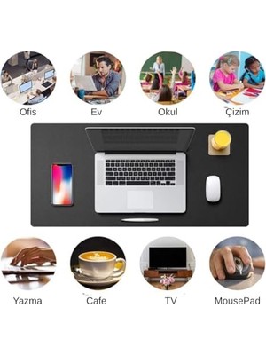 Masa Desk Mat 60X30 cm Çift Taraflı Deri Mouse Pad Kaymaz Suya Dayanıklı Rulo Yapılabilir Kompakt Masa Koruyucu Ofis Laptop ve Makyaj Masası Için 2mm Siyah