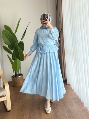 RFK Butik Kadın Melinda Begonya Kumaş Etekli Ikili Takım - Mavi