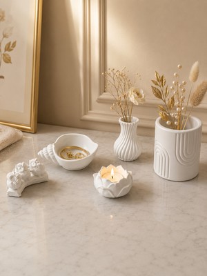 Deppo Market Modern Minimalist Dekoratif Mumluk Vazo Biblo Takı Tabağı Seti