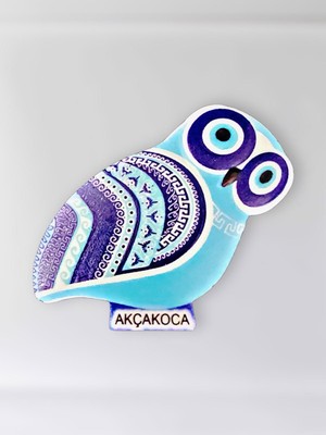 Mundy Akçakoca Temalı Polyester Kabartmalı Nazar Baykuş Magnet 5,5 x 9 cm  Dekoratif Hediyelik Buzdolabı Süsü  (KOD:1141)