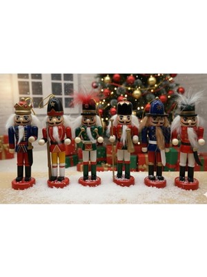 Nutcracker Yılbaşı Hediyesi Olarak Ideal | Premium Ahşap Fındıkkıran Asker Figürleri (6'lı) (13CM)