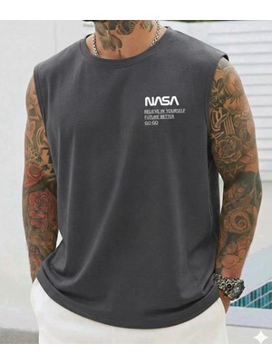 Nigrum Pardus Nıgrum Pardus Yeni Sezon Nasa Baskılı %100 Pamuk Büyük Beden Kolsuz Erkek T-Shirt
