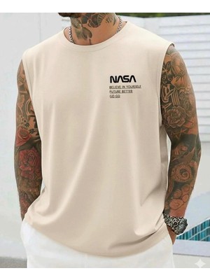 Nigrum Pardus Nıgrum Pardus Yeni Sezon Nasa Baskılı %100 Pamuk Büyük Beden Kolsuz Erkek T-Shirt
