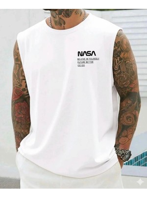 Nigrum Pardus Nıgrum Pardus Yeni Sezon Nasa Baskılı %100 Pamuk Büyük Beden Kolsuz Erkek T-Shirt