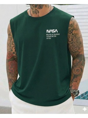 Nigrum Pardus Nıgrum Pardus Yeni Sezon Nasa Baskılı %100 Pamuk Büyük Beden Kolsuz Erkek T-Shirt
