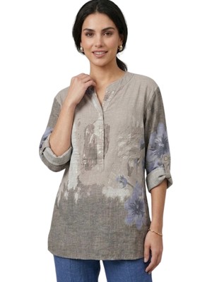 Etki Moda Kadın Çok Renk Desenli Italyan Stil Yarım Düğmeli Hakim Yaka Bluz