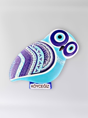 Mundy Köyceğiz Temalı Polyester Kabartmalı Nazar Baykuş Magnet 5,5 x 9 cm  Dekoratif Hediyelik Buzdolabı Süsü  (KOD:1146)