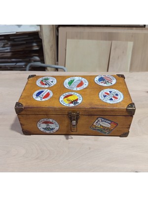 Tun's Woods Voyager Vintage Ahşap Sandık 40X18X10 cm Sarı Meşe Kahve Eskitme Dekoratif Kutu