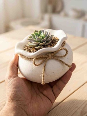 Dekorea Home Kıvrımlı Taş Tozu Dekoratif Kase - Mum, Sukulent ve Çok Amaçlı 2 adet organizer