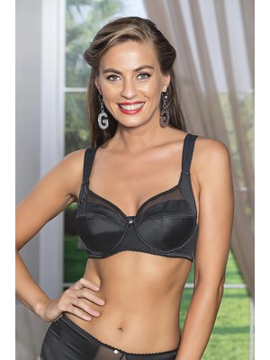 Marsilyan™- Saten Toparlayıcı Minimizer Sütyen ve Yüksek Bel Slip Külot Takım Siyah (MGP31521)