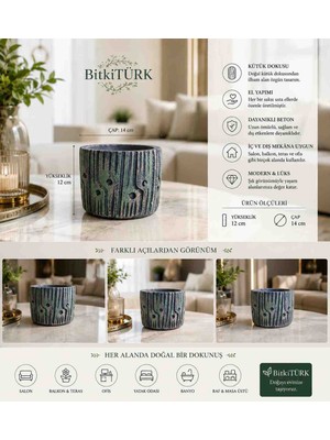 🌿 Bitkitürk Kütük Dokulu El Yapımı Beton Saksı – Dekoratif Modern Sukulent ve Bonsai Saksısı 14X12 cm