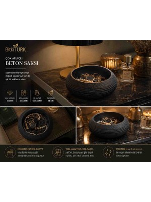 🖤 Bitkitürk El Yapımı Siyah Beton Saksı – Modern Sukulent, Bonsai ve Kaktüs Saksısı 19X8 cm