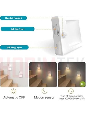 Akıllı Hareket Sensörlü LED Gece Lambası 2700K Fişe Takılan Hareket Sensörlü Güç Ayarlı LED Işık L001