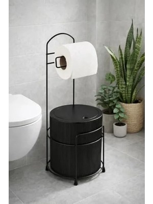 Die Grup Lüx Banyo Wc Tuvalet Kağıtlığı Çöp Kovası Takım, 6 Litre, Siyah
