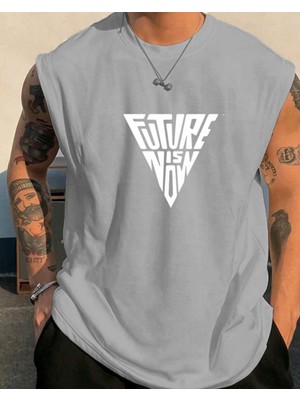 Nigrum Pardus Nıgrum Pardus Yeni Sezon Trıangle Future Baskılı %100 Pamuk Büyük Beden Kolsuz Erkek T-Shirt
