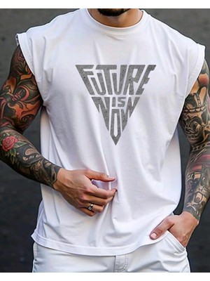 Nigrum Pardus Nıgrum Pardus Yeni Sezon Trıangle Future Baskılı %100 Pamuk Büyük Beden Kolsuz Erkek T-Shirt