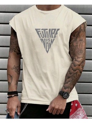 Nigrum Pardus Nıgrum Pardus Yeni Sezon Trıangle Future Baskılı %100 Pamuk Büyük Beden Kolsuz Erkek T-Shirt