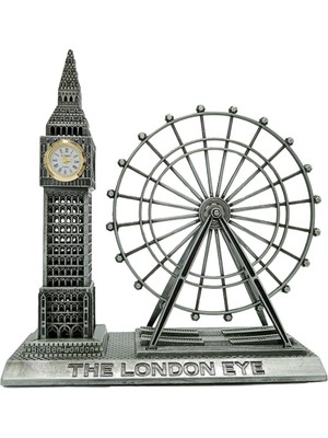 Dünyadan Hediyeler Vintage Metal Ingiltere London Big Ben ve London Eye Biblo Gümüş 20CM