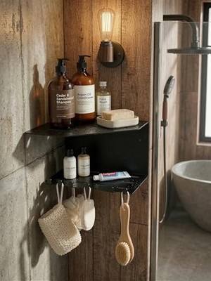 Metal Duşakabin Rafı Yapışkanlı Banyo Rafı Delmeden Montaj Köşe Rafı Duş Rafı Şampuanlık Sabunluk Lif Askılı Paslanmaz Suya Dayanıklı Banyo Organizer