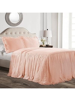 Lush Fırfırlı Etek Yatak Örtüsü, Polyester, Allık, Tam