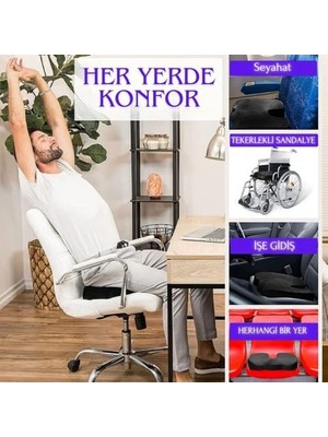 Ortopedik Visco Oturma Minderi – Coccyx Destekli Hemoroid ve Basur Yastığı | Elastik Oturma Simidi, Siyah, Standart Boy