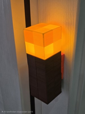 Pilovestik Şarj Edilebilir Mıknatıslı Minecraft Meşale Gece Lambası - Oyuncu Odası Duvar Dekor LED Işık (19 Cm)