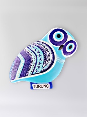 Mundy Turunç Temalı Polyester Kabartmalı Nazar Baykuş Magnet 5,5 x 9 cm  Dekoratif Hediyelik Buzdolabı Süsü  (KOD:1153)