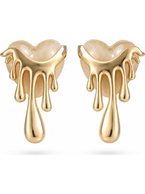 Serelya Pirinç Gold Renk Beyaz Sedefli Akan Kalp Model Kadın Küpe