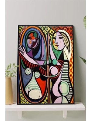 Die Grup Sanatsal Tablo - Ayna Karşısındaki Kız Tablosu 21 x 30 cm Çerçeveli