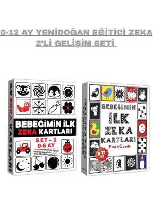 The Monarch Co 0-12 Ay Yenidoğan Eğitici Zeka Kartları 2'li Gelişim Seti | Bebek Görsel Uyarıcı Flash Kartlar (Siyah-Beyaz ve Renkli)