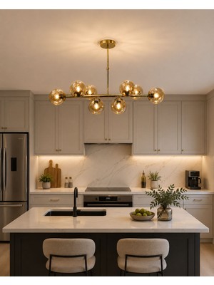 LED Yeni Model 100 cm 8 Li Bal Camlı Avize Gold Renk Ithal Model