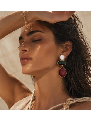 Solare Accessories Çok Renkli Mineli Altın Kaplama Damla Form Vintage Sallantılı Küpe (Hipoalerjik)