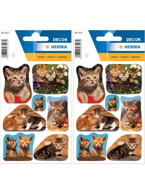 Herma 3527 Çıkartma Kedi Fotoğrafları, Fotoğraf Gerçekliği, Kalıcı, 3 Yaprak / 21 Çıkartma 2li Paket