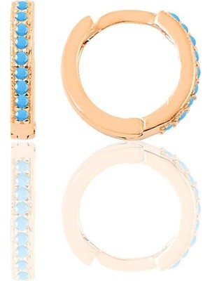 Gümüş Rose Turkuaz Taşlı 11 mm Halka Küpe Tragus Piercing Kıkırdak Küpesi