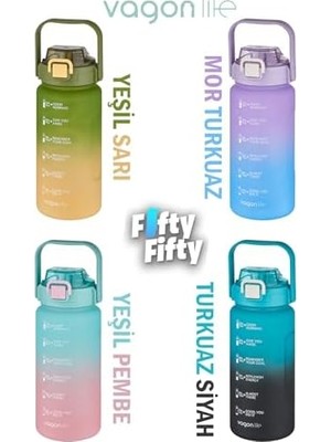 1500ML -Yenilenen Renkler- Pipetli/pipetsiz Kullanım Çift Renk Motivasyon Matarası Çıkartma Hediyeli