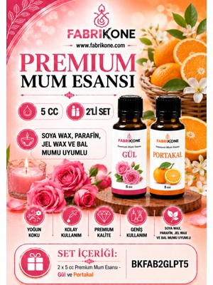 Fabrikone Premium Mum Esansı 5 cc 2'li Set - Gül, Portakal - Soya Wax, Parafin, Jel Wax ve Bal Mumu Uyumlu BKFAB2GLPT5