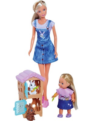 105733667, Steffi Tavşan Ailesi, Steffi & Evi, Tavşan Kafesi ve Iki Tavşan Figürü Birlikte, 12CM, 29CM