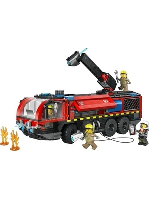 City Havaalanı Itfaiye Kamyonu 60499 – 7 Yaş ve Üzeri Çocuklar Için 4 Itfaiyeci Minifigürü ile Koltuklu Ayrıntılı Kokpit Içeren Yaratıcı Oyuncak Araba Yapım Seti, Hediye Fikri (691 Parça)