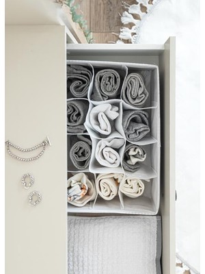 12 Bölmeli Çekmece Düzenleyici Organizer – Çorap, Iç Çamaşırı ve Takı Düzenleyici KUTUSU-31X25X12 cm