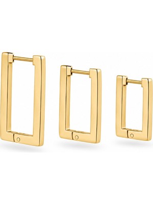 Serelya 316L Çelik Gold Renk Dikdörtgen Küpe Seti