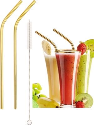 Mucit Home Gold 2 Li Paslanmaz Çelik Pipet + Temizleme Fırçası