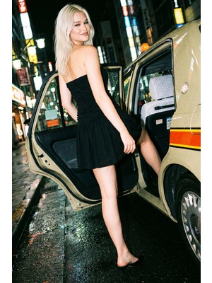Fashion Cocktail Süper Mini Ekstra Kısa Drapeli Büzgülü Tül Kumaş Eteği Kloş Parti Party Davet Gece Sexy Bar Club Kokteyl Bodycon Tüp Elbise