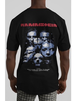 Sevbano Rammstein Rock Metal Müzik Grubu Sırt Baskılı Unisex Oversize Tişört