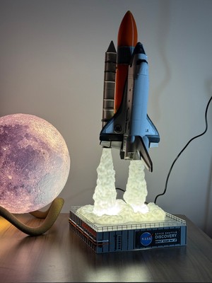 Pilovestik Nasa Uzay Mekiği Discovery 3D LED Gece Lambası - Astronot Hediyesi Dekoratif Masa Lambası